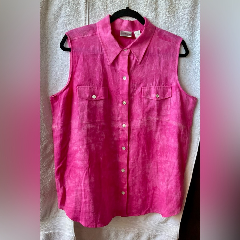 Retro 90’s Chico's Pink Sleeveless Notched Collar Button Down Shirt